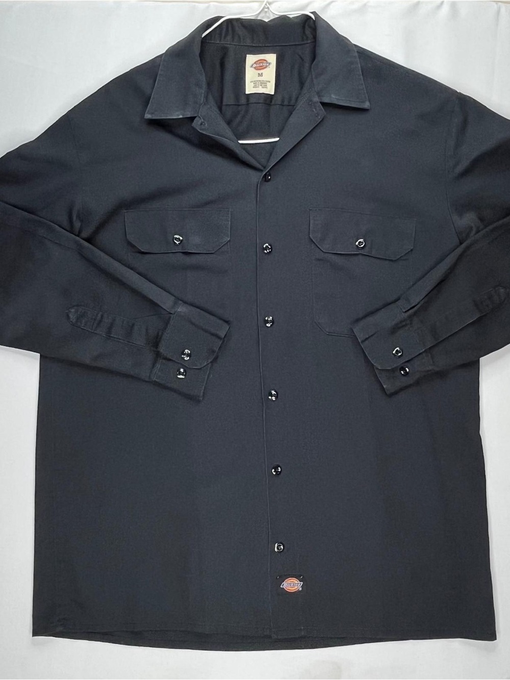 Dickies Work Shirt Mens Medium Black Long Sleeve Button Up Mechanic Workwear